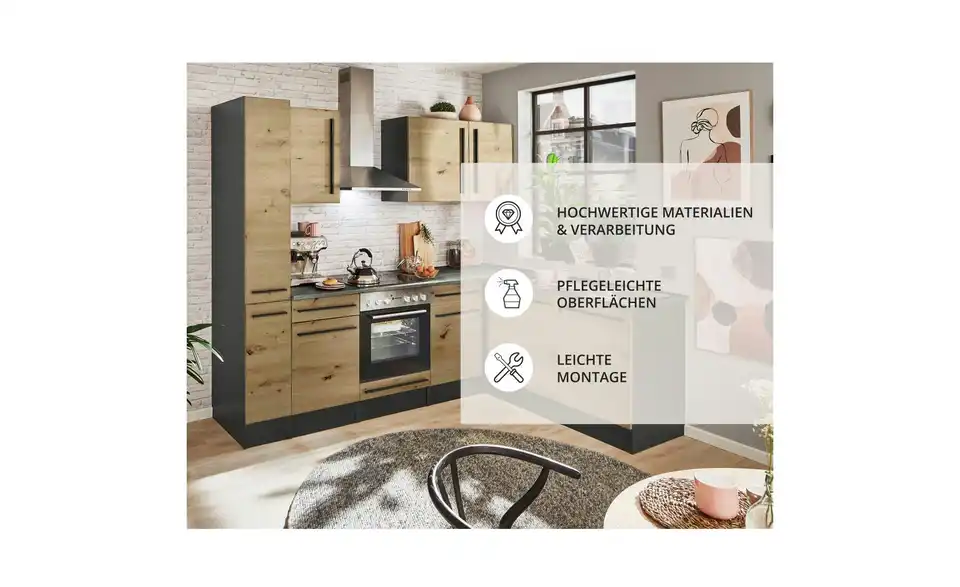 Küchenzeile mit E-Geräten, Bild mit Text