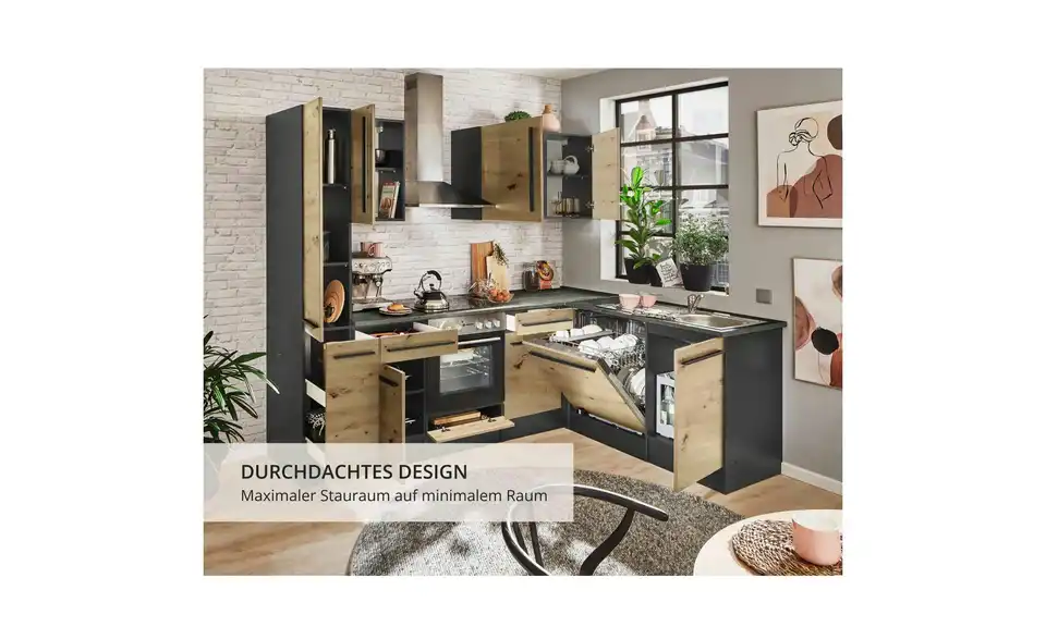 Küchenzeile mit E-Geräten, Bild mit Text