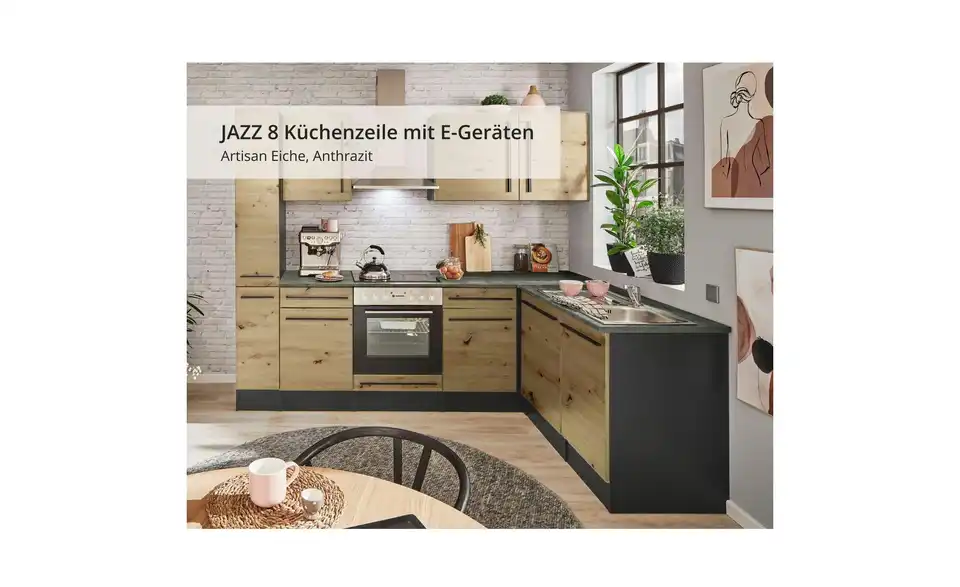 Küchenzeile mit E-Geräten, Bild mit Text