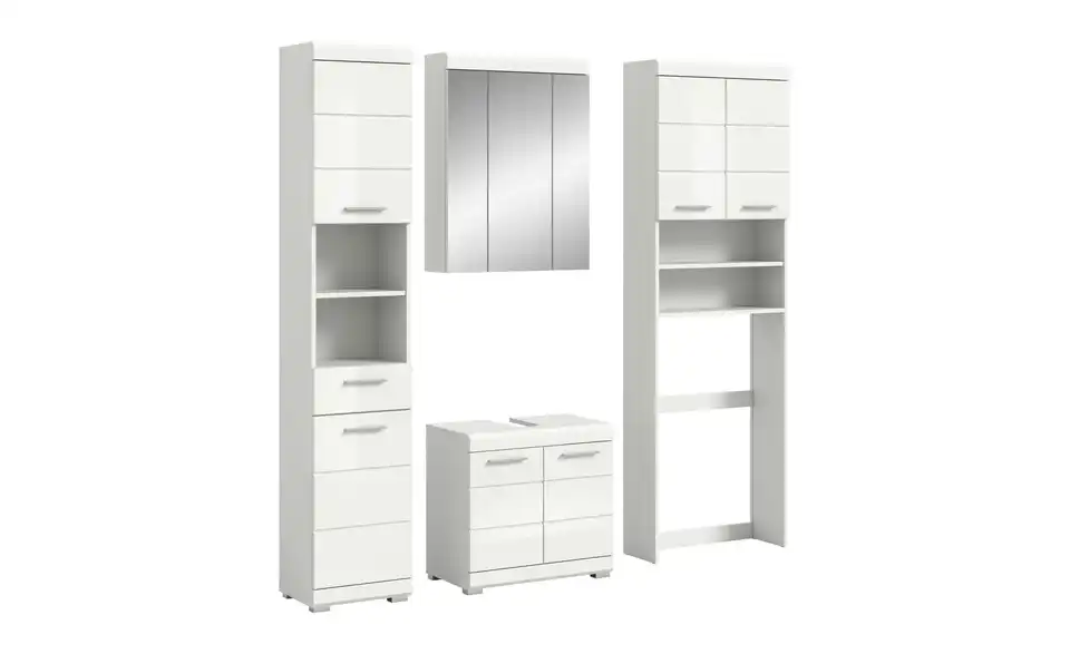 Badmöbel-Set SCHLOONSEE, 4 teilig, bestehend aus: Hochschrank, WBU, Spiegelschrank, Waschmaschinenumbauschrank Schloonsee, Perspektive
