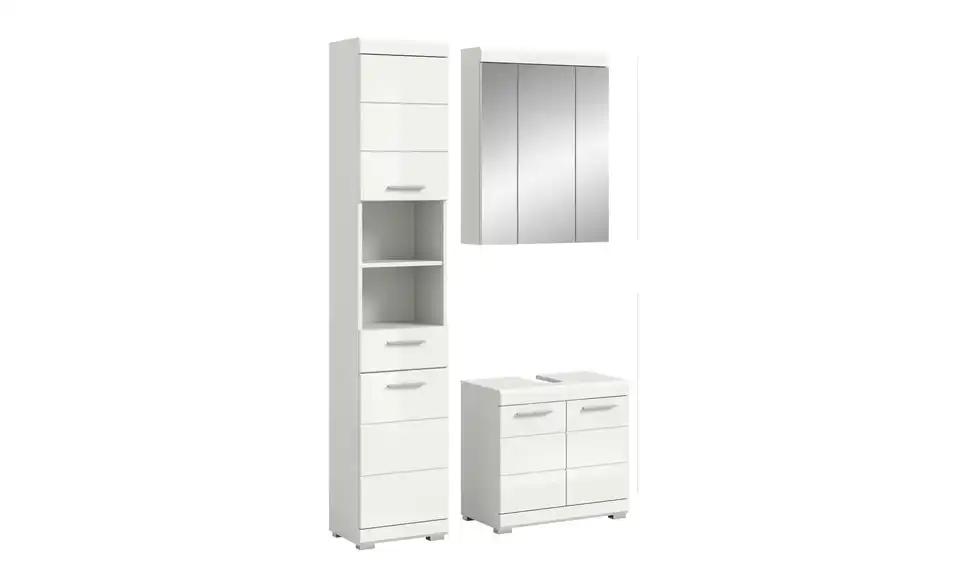Badmöbel-Set SCHLOONSEE, 3 teilig, bestehend aus: Hochschrank, Waschbeckenunterschrank, Spiegelschrank Schloonsee, Perspektive