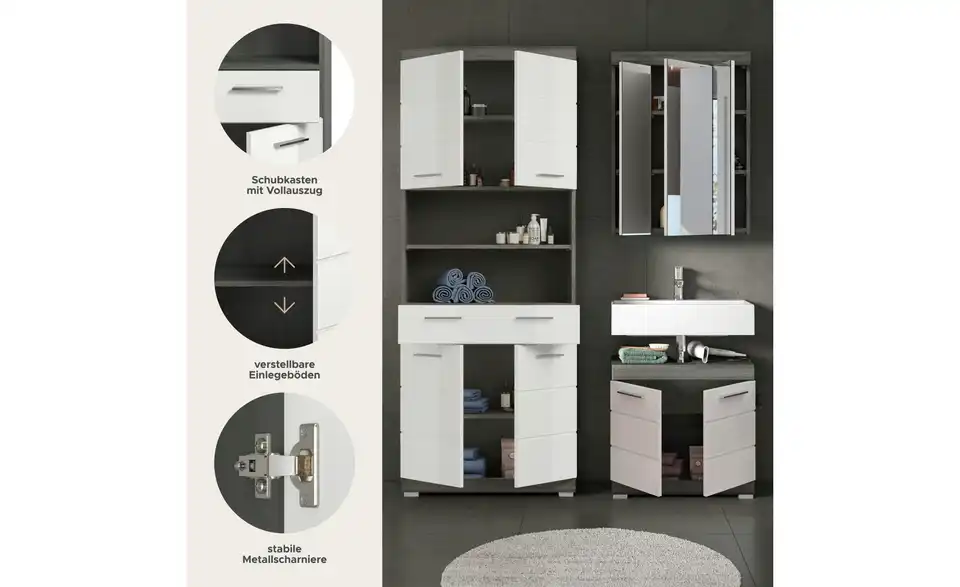 Badkombination, Bild mit Text