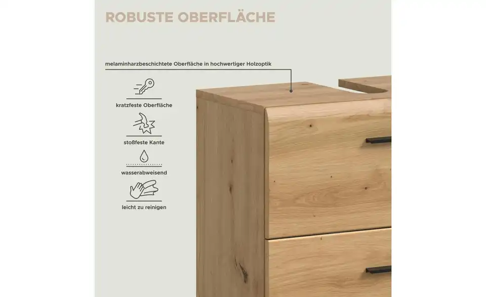 Badkombination auf Rollen, Bild mit Text