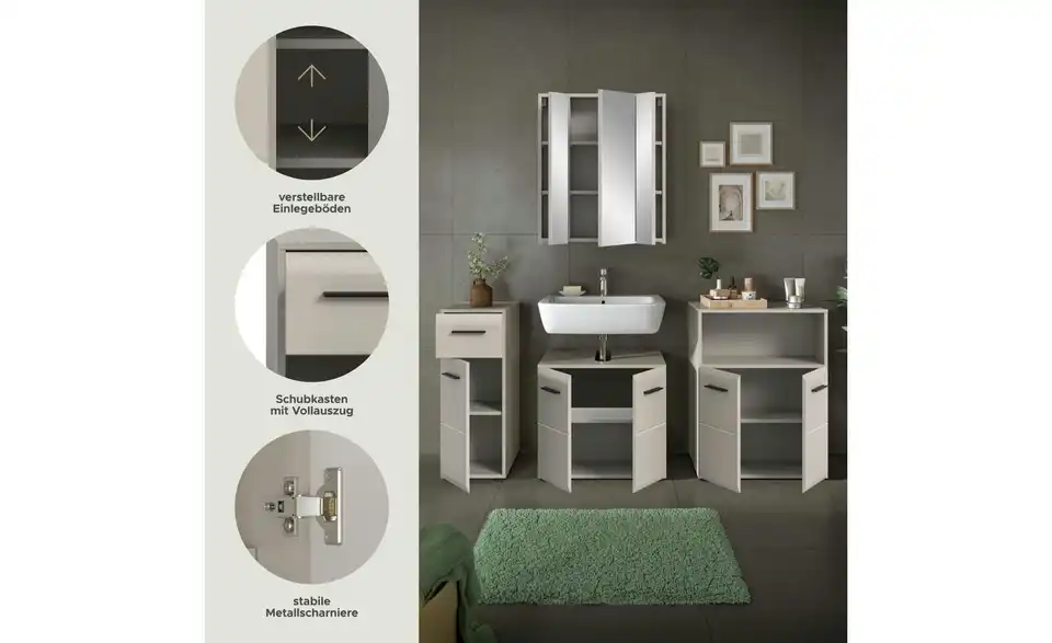Badkombination, Bild mit Text