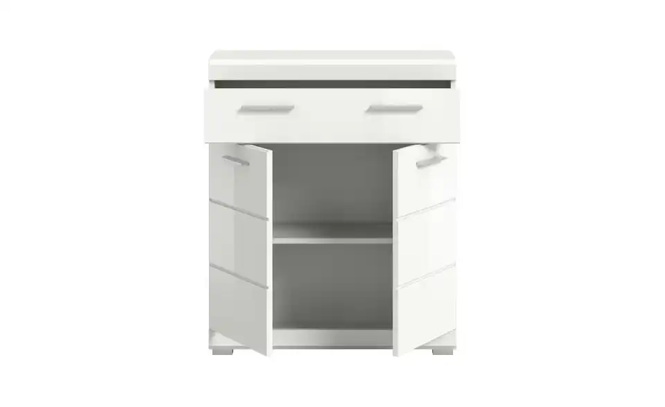 Unterschrank SCHLOONSEE, Breite 74cm, 2 Tür, 1 Schubkasten, 2 Fächer, MDF-Front in verschiedenen Farben erhältlich, Badmöbel, Badschrank, Kommode, Bad Schloonsee, geöffnet