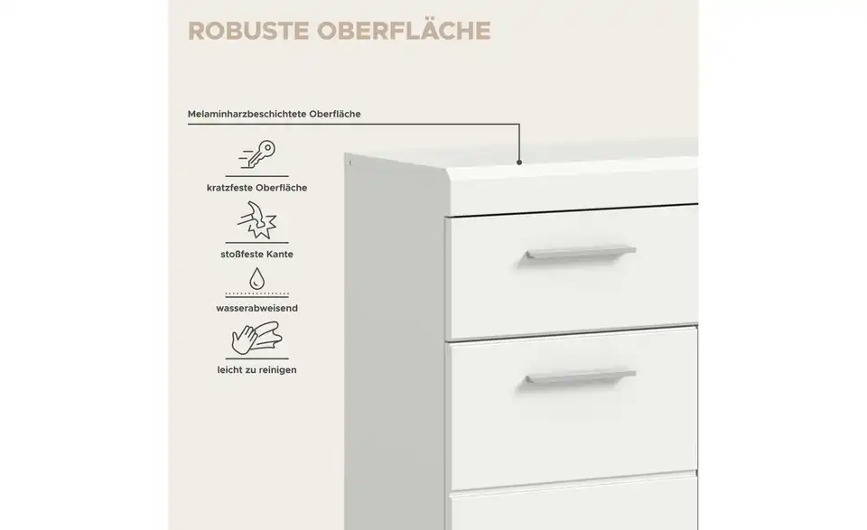 Unterschrank SCHLOONSEE, Breite 74cm, 2 Tür, 1 Schubkasten, 2 Fächer, MDF-Front in verschiedenen Farben erhältlich, Badmöbel, Badschrank, Kommode, Bad Schloonsee, Bild mit Text
