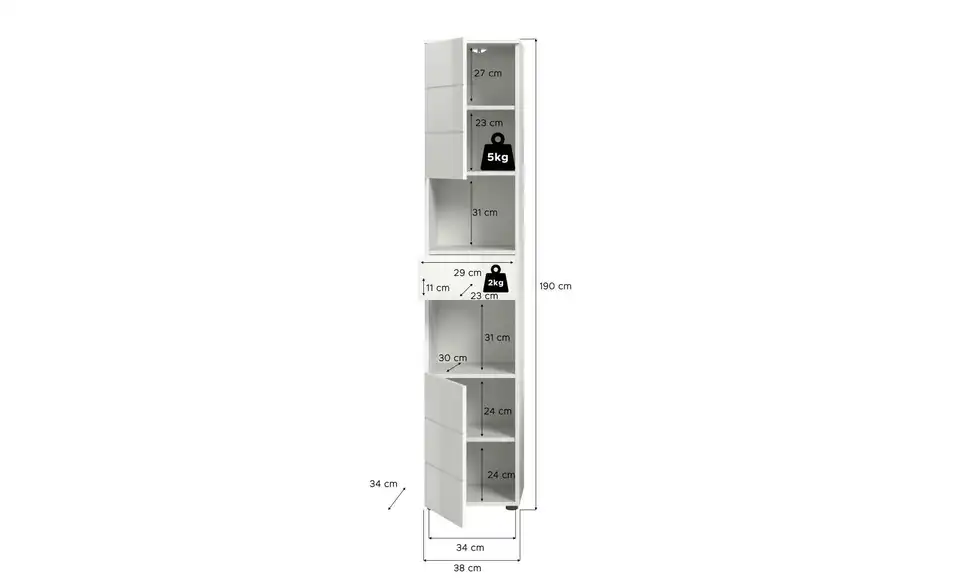 Hochschrank, Bemaßung