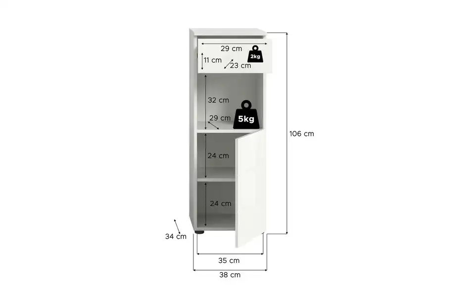 Standschrank, Bemaßung