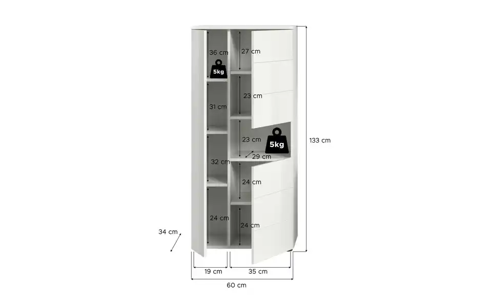 Standschrank, Bemaßung