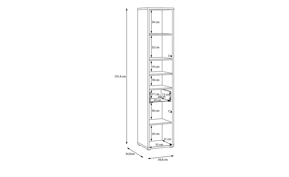 Hochschrank Bolivar, Bemaßung
