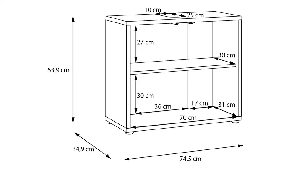 Waschbeckenunterschrank Bolivar, Bemaßung