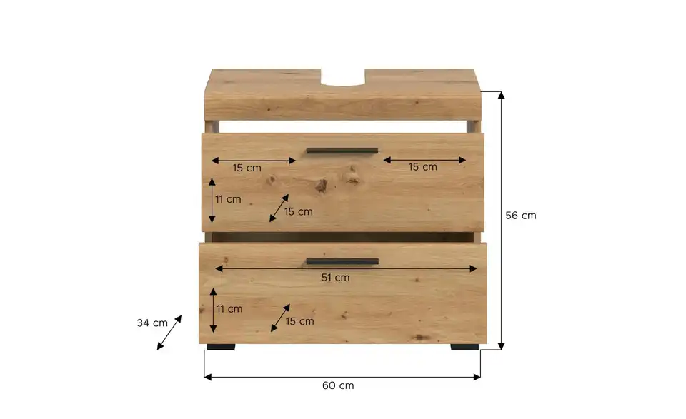 Waschbeckenunterschrank, Bemaßung