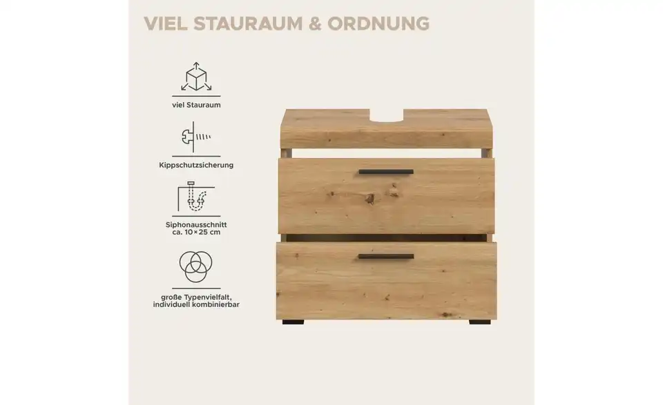 Waschbeckenunterschrank, Bild mit Text