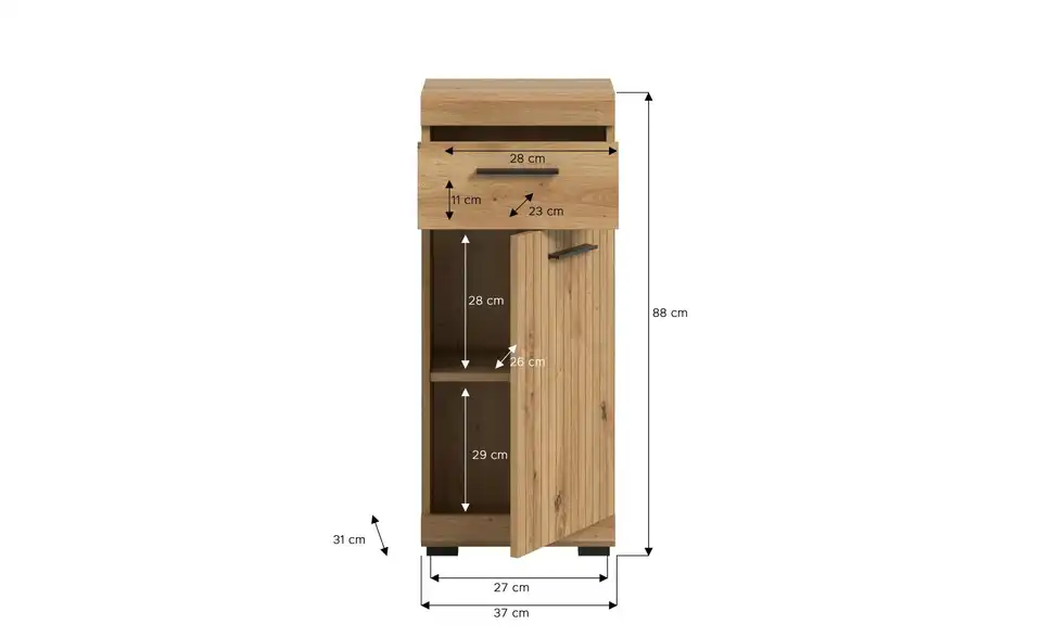 Midischrank, Bemaßung