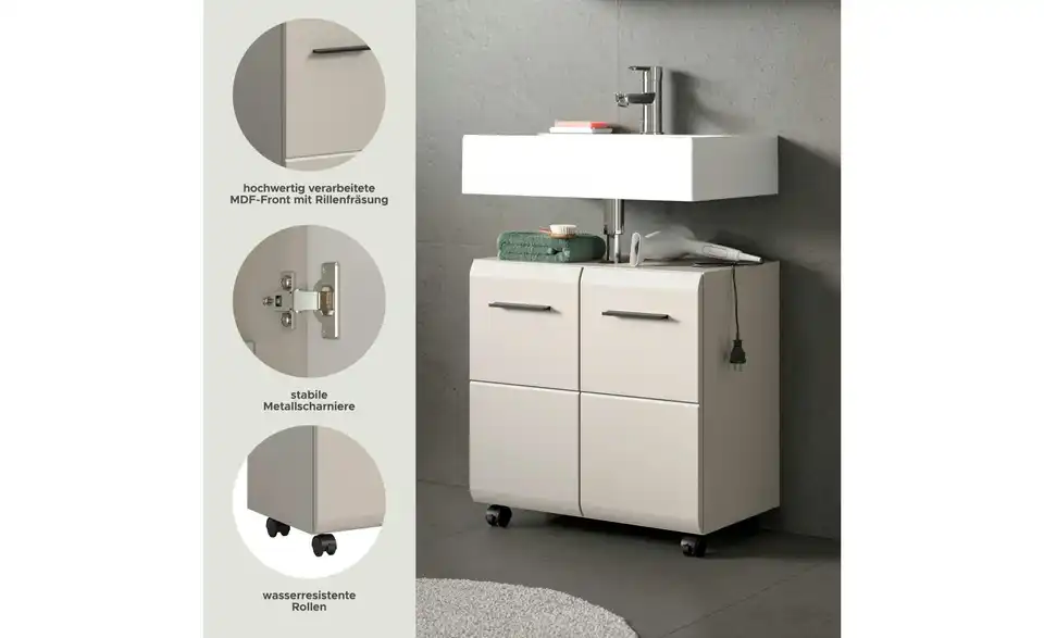 Waschbeckenunterschrank, Bild mit Text