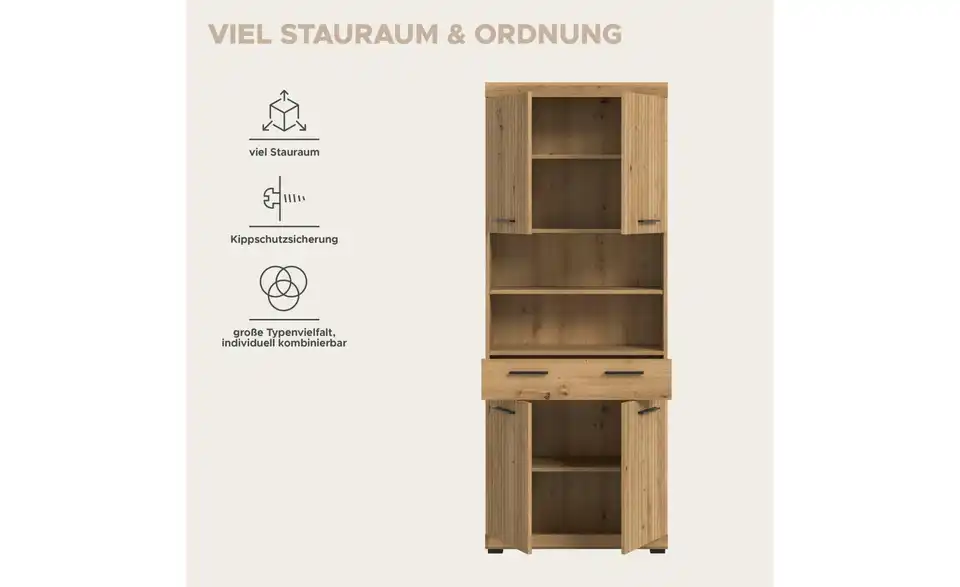 Hochschrank, Bild mit Text