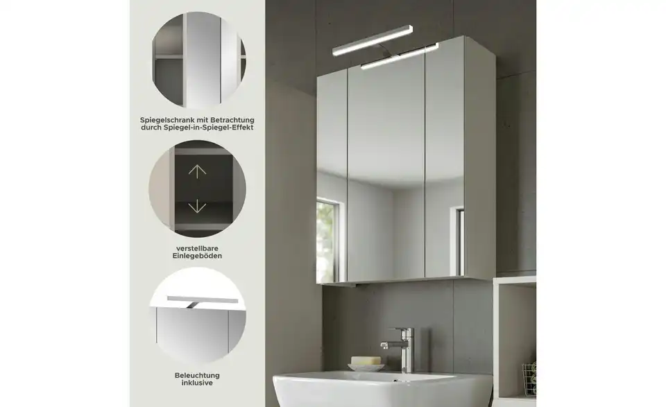 Spiegelschrank mit Beleuchtung, Bild mit Text