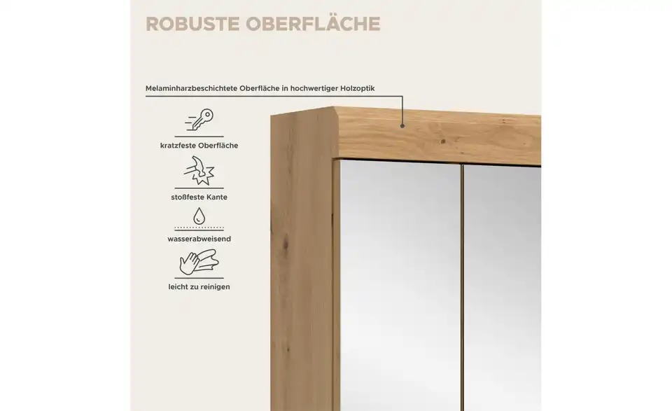 Spiegelschrank, Bild mit Text