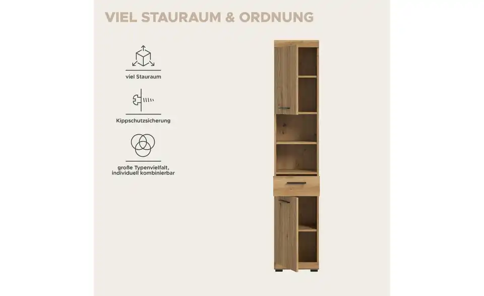 Hochschrank, Bild mit Text