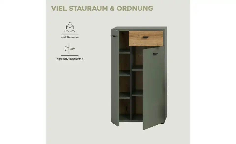 Standschrank, Bild mit Text