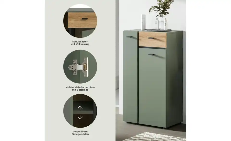 Standschrank, Bild mit Text