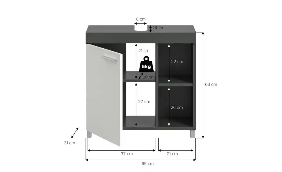 Waschbeckenunterschrank, Bemaßung