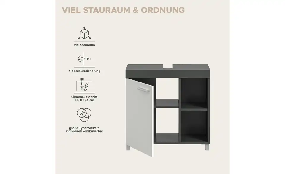 Waschbeckenunterschrank, Bild mit Text