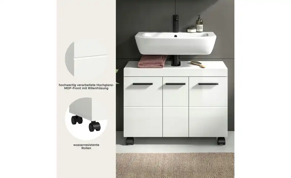 Waschbeckenunterschrank, Bild mit Text