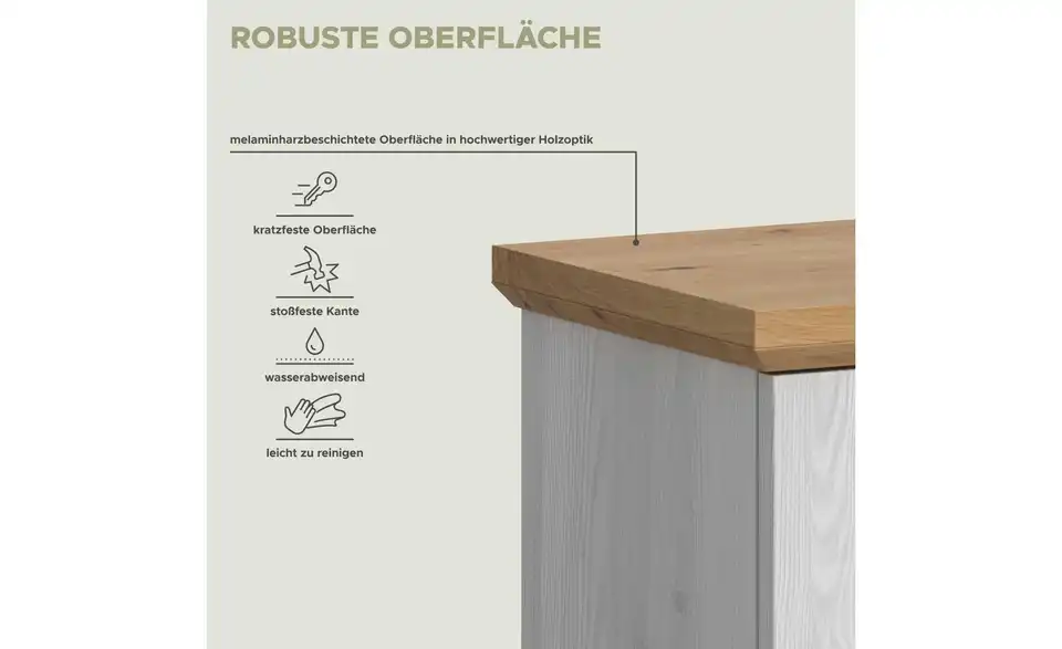 Hochschrank, Bild mit Text