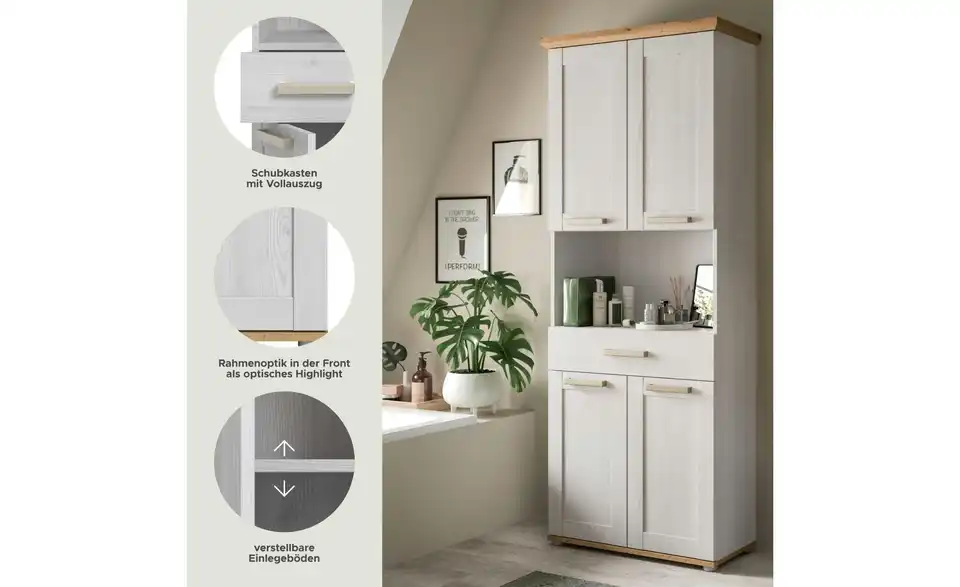 Hochschrank, Bild mit Text