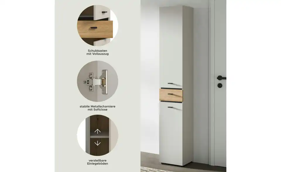 Hochschrank, Bild mit Text