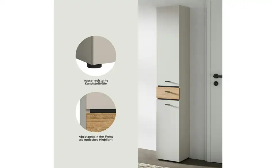 Hochschrank, Bild mit Text