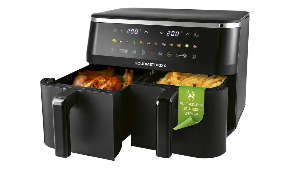 GourmetMaxx Doppelkammer-Heißluftfritteuse 16581, Funktionsansicht