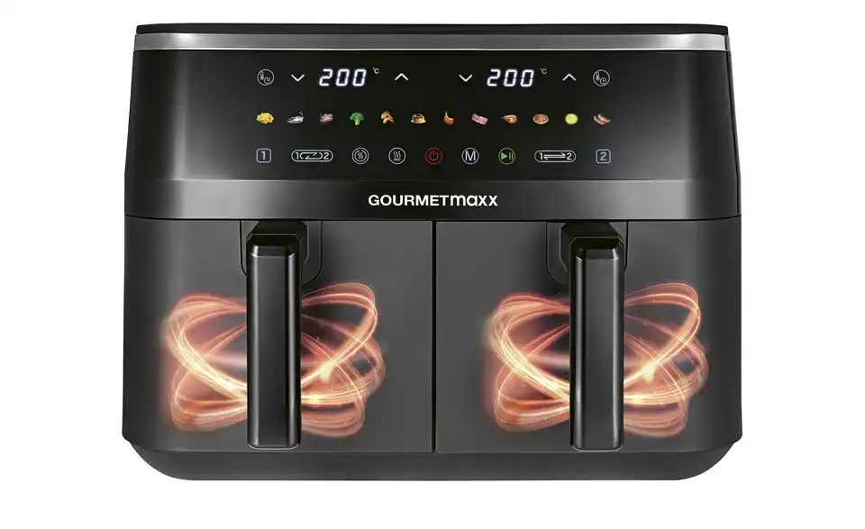 GourmetMaxx Doppelkammer-Heißluftfritteuse 16581, Funktionsansicht