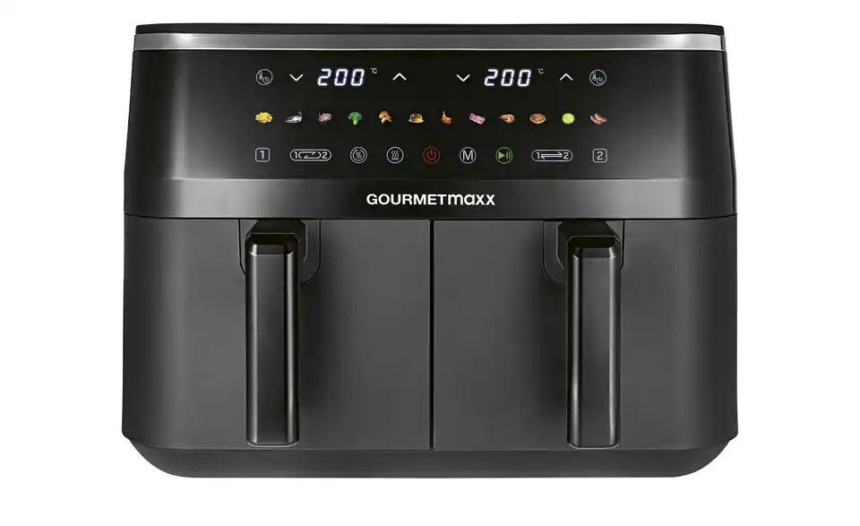 GourmetMaxx Doppelkammer-Heißluftfritteuse 16581, Frontansicht