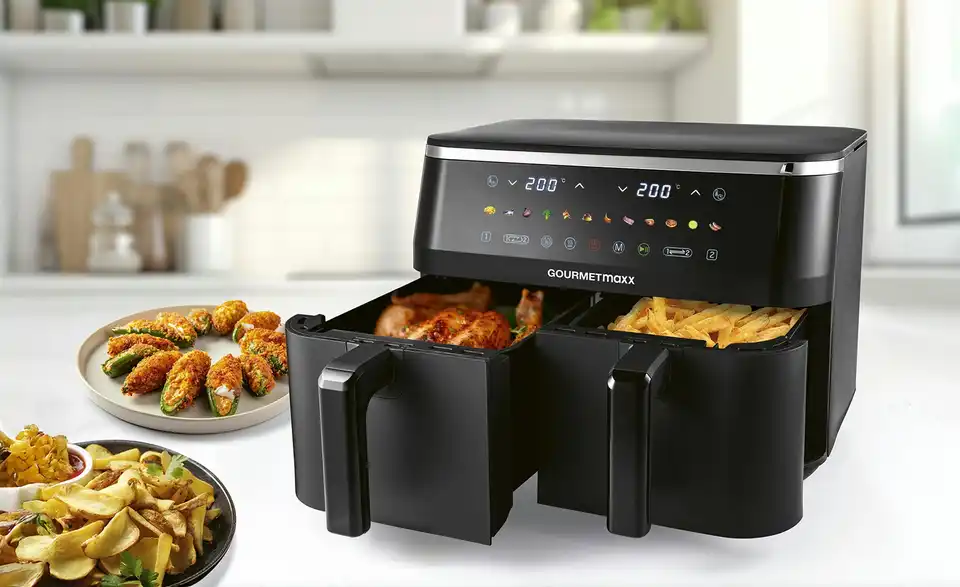 GourmetMaxx Doppelkammer-Heißluftfritteuse 16581, in Wohnsituation