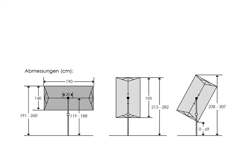 Sonnenschirm Novara, Bemaßung