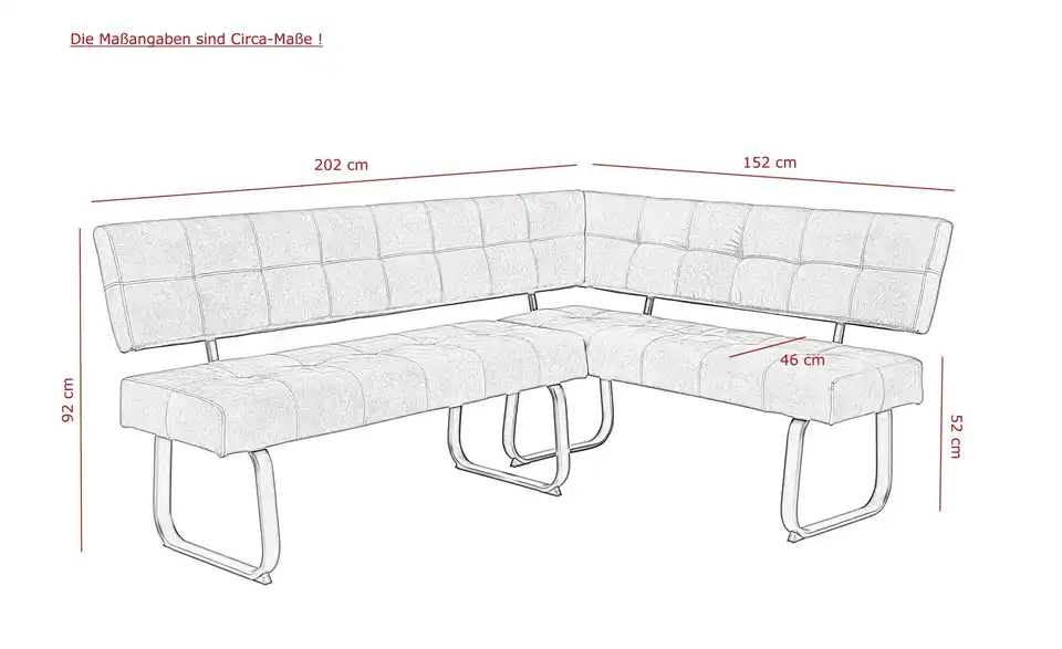 Polster-Eckbank Jordan, Bemaßung