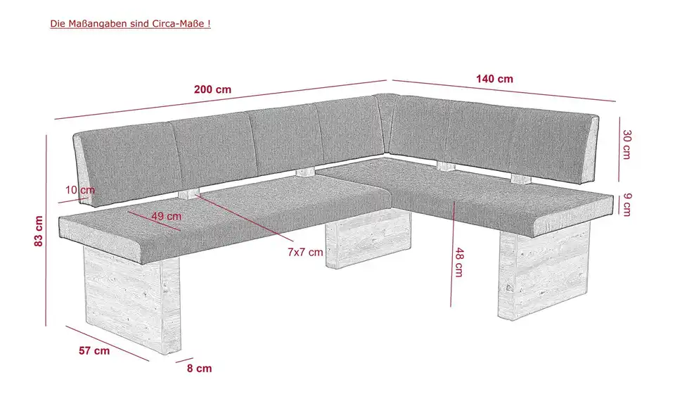 Polster-Eckbank Matteo, Bemaßung