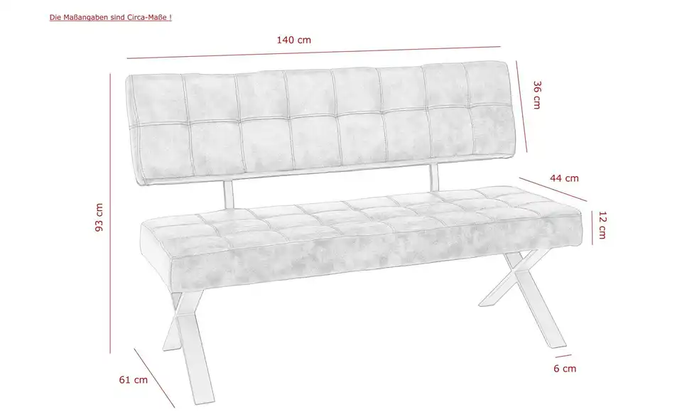 Polsterbank Elijah, Bemaßung