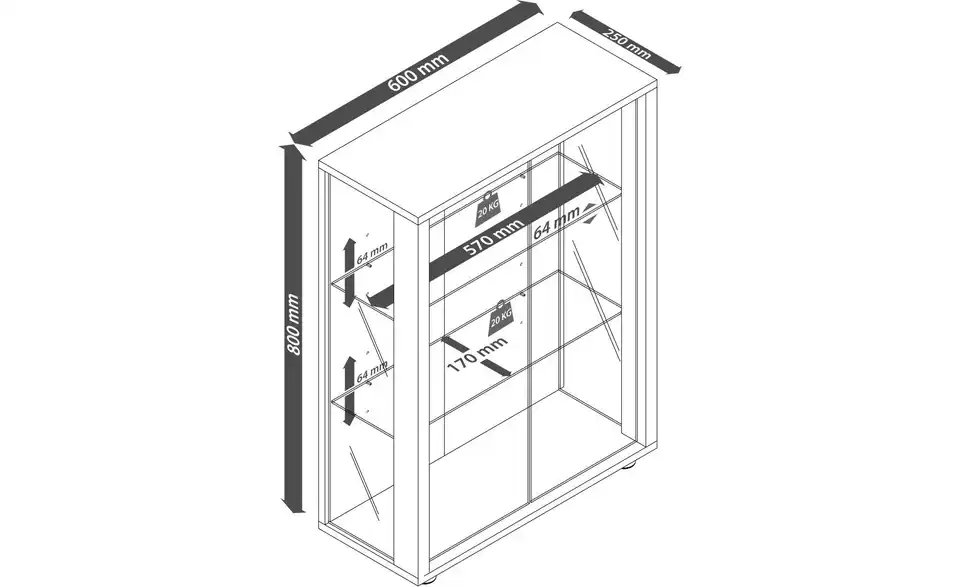 Hängevitrine, Bemaßung
