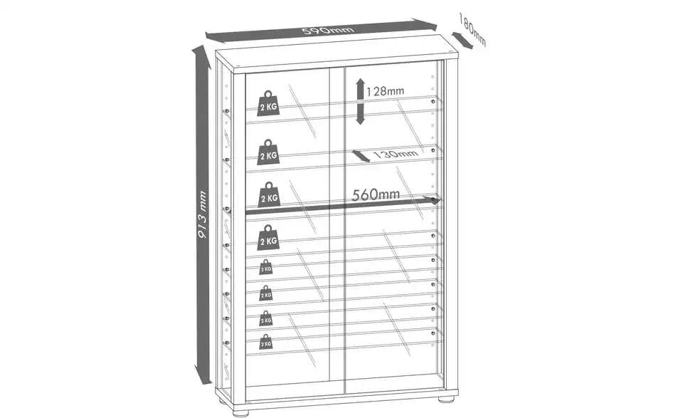 Hängevitrine, Bemaßung