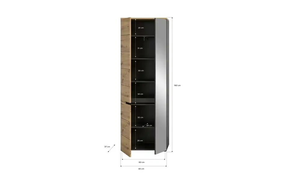Garderobenschrank Canu, Bemaßung