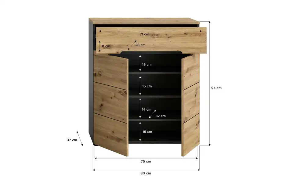 Schuhschrank, Bemaßung