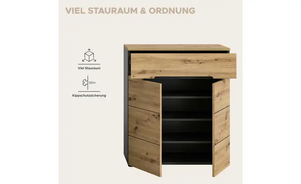 Schuhschrank, Bild mit Text