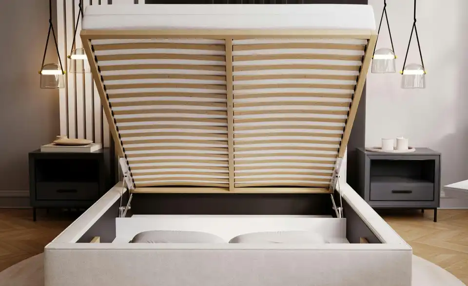 Polsterbett Monaco mit Bettkasten, geöffnet