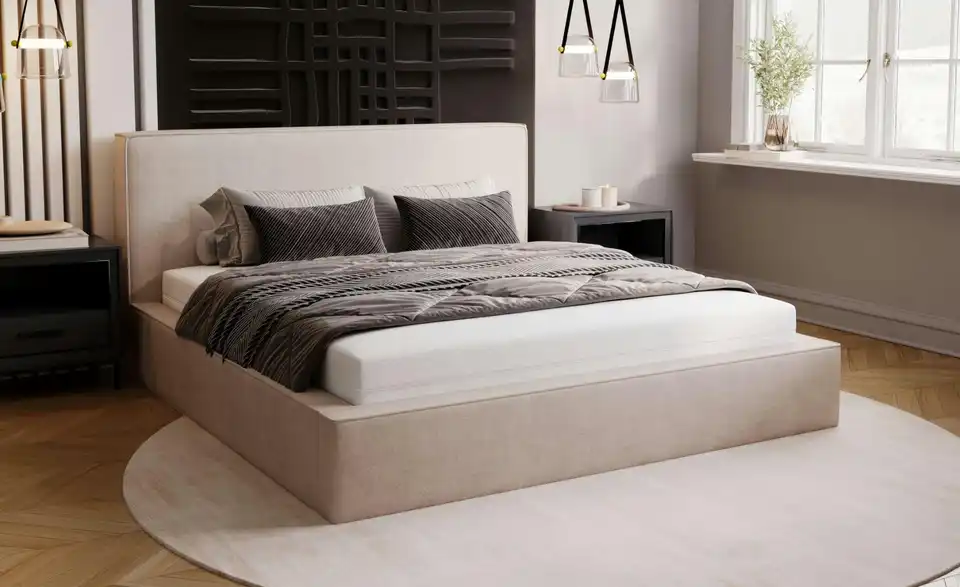 Polsterbett Monaco mit Bettkasten, in Wohnsituation