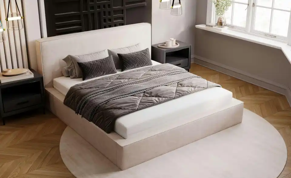 Polsterbett Monaco mit Bettkasten, in Wohnsituation