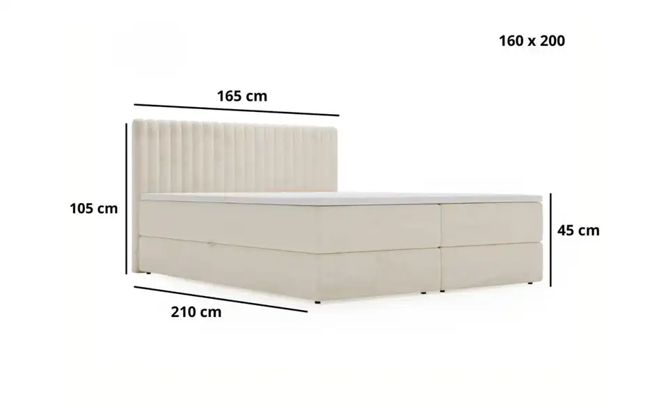 Boxbett Marbella mit Stauraum, Bemaßung