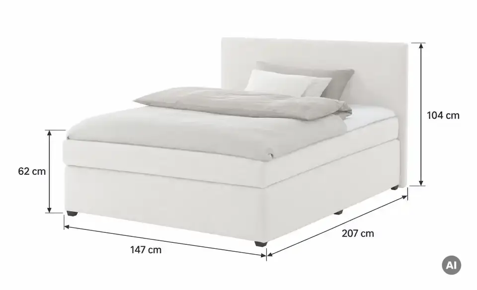 Boxspringbett Duke mit Matratze und Topper, H3, Bemaßung